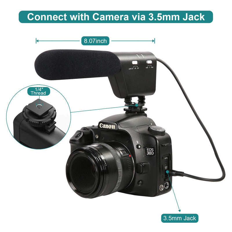 PIXEL MC650 Camera Microphone Kit, Directional Shotgun Video Mic for DSLR Camera Camcorder with Deadcat Windscreen, Foam Windshield, 9.8' Extension Cable
