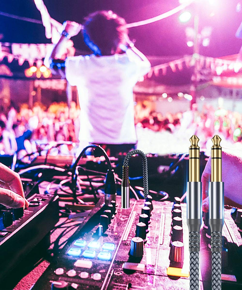 6.35mm TRS Instrument Cable (3M 2-Pack),Straight 1/4 Inch Male Jack Stereo Audio Interconnect Cord,6.35 Balanced Lead Line for Electric Guitar,Bass,Keyboard,Mixer,Amplifier,Amp,Speaker,Equalizer 3 3M Grey