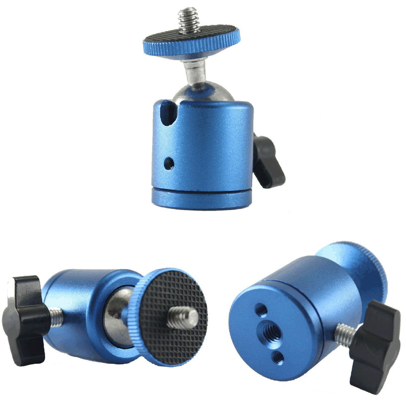 EXMAX Mini Ball Head Aluminum Alloy Tripod Ball Head with 1/4" Screw Thread Base Mount 360 Degree Rotatable for Monopods DSLR Cameras HTC Vive Camcorder Light Stand Ring Light Max. Load 4.4lbs (Blue) Blue