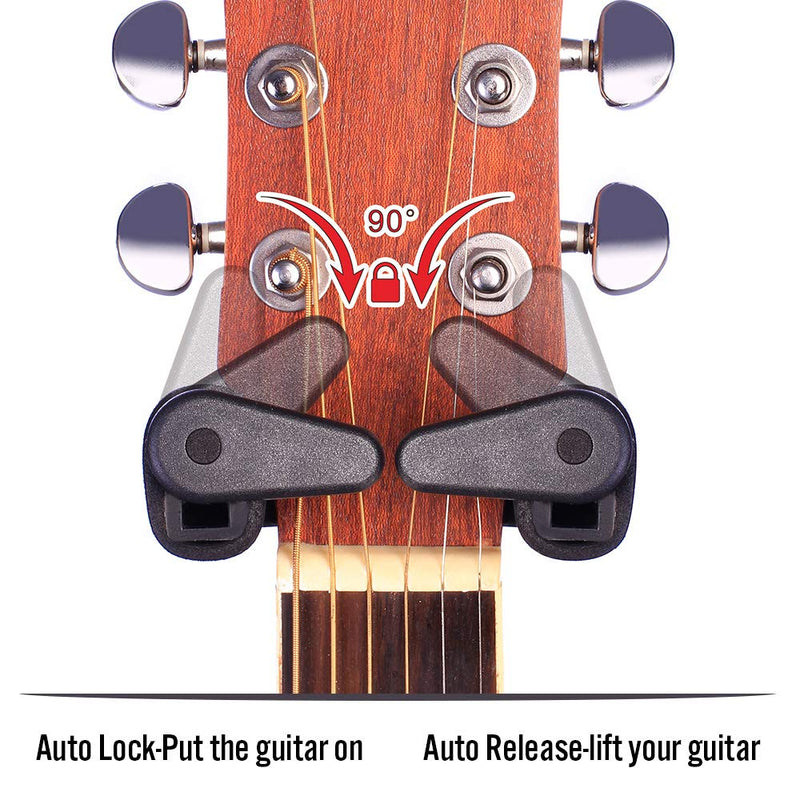 SWIFF Guitar Hanger Auto Lock Guitar Wall Hanger Wall Mount Hook Holder Stand for All String Instrument Like Electric Acoustic Guitar Bass, Banjo, Mandolin and More (Bend Base) Bend base