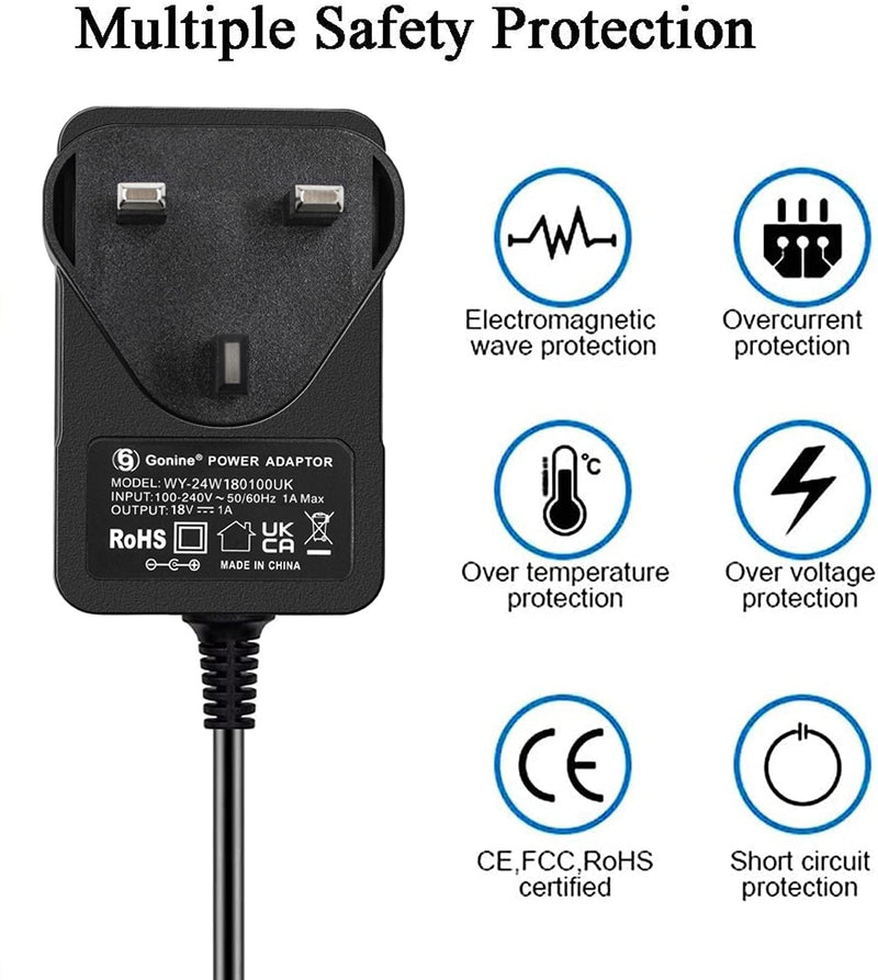 Gonine AC 100V-240V Converter Adapter DC 18V 1A Power Supply Adapter Wall Mount Charger with 5.5MM x 2.1MM Plug for 18volt 100mA-1000mA Equipment