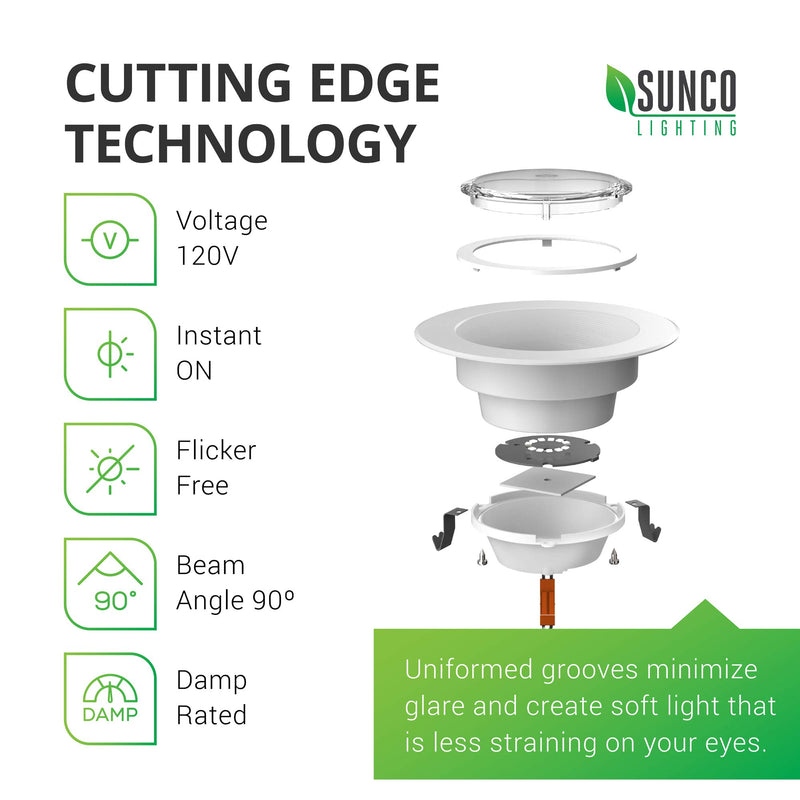 Sunco Lighting 2 Pack 4 Inch LED Recessed Downlight, Baffle Trim, Dimmable, 11W=60W, 5000K Daylight, 660 LM, Damp Rated, Simple Retrofit Installation - UL + Energy Star