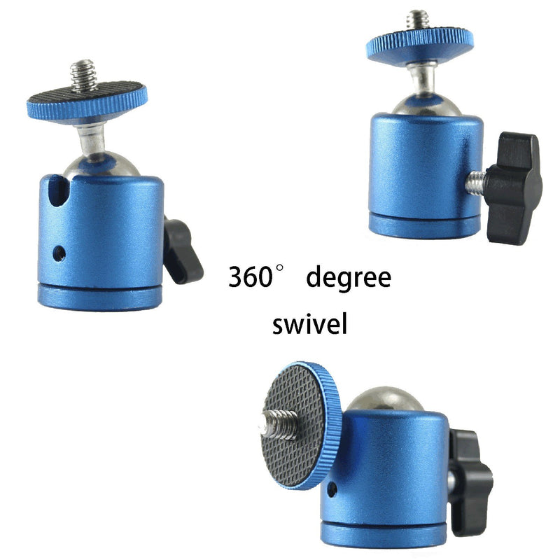 EXMAX Mini Ball Head Aluminum Alloy Tripod Ball Head with 1/4" Screw Thread Base Mount 360 Degree Rotatable for Monopods DSLR Cameras HTC Vive Camcorder Light Stand Ring Light Max. Load 4.4lbs (Blue) Blue