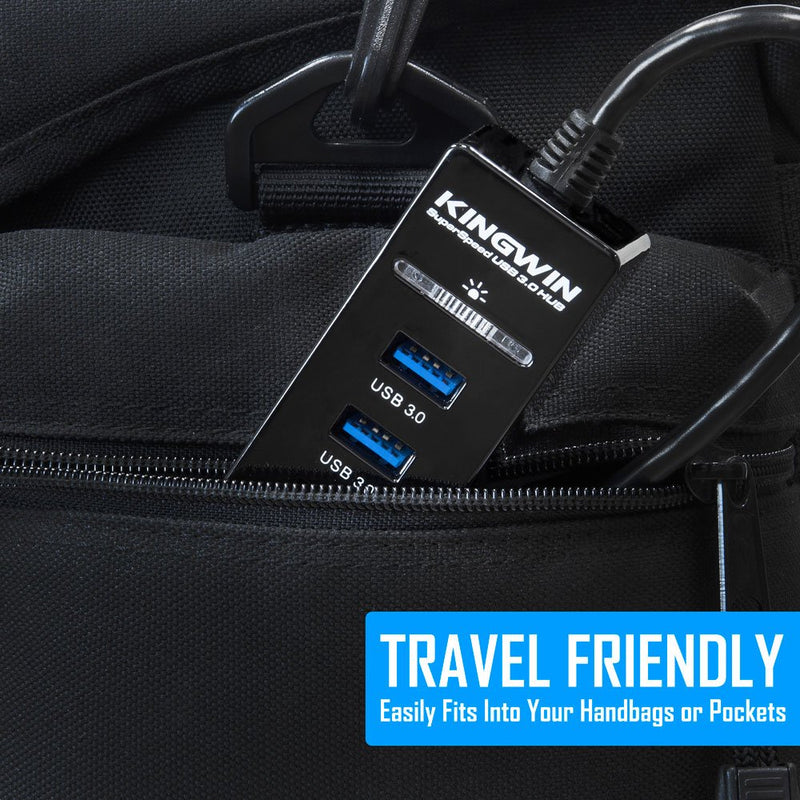 Kingwin 4-Port USB 3.0 Hub w/LED for MacBook, Mac Pro/Mini, iMac, Chromebook, Surface Pro, USB Flash Drives, Mobile SSD, Notebook PC, XPS, and More, Black (KW-HUB-4U3) 4 Port (Black)