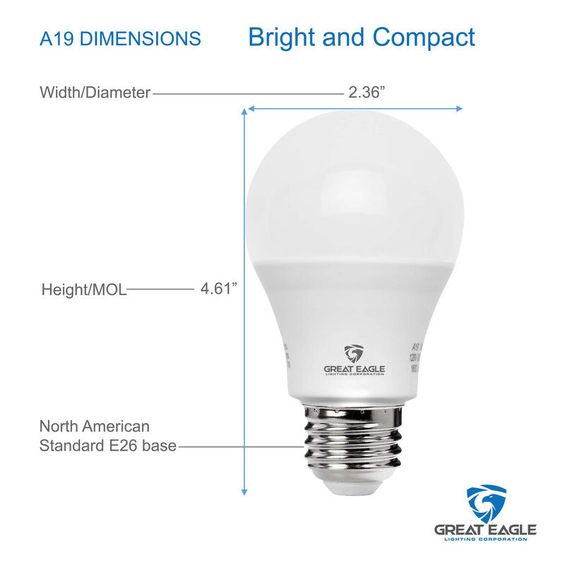 Great Eagle 100W Equivalent LED Light Bulb 1500 Lumens A19 5000K Daylight Non-Dimmable 15-Watt UL Listed (6-Pack)