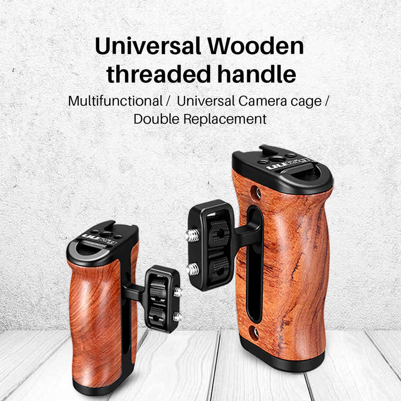 Side Wooden Handle Grip UURIG Universal Camera Cage Handle with Cold Shoe Mount 1/4 Screw for DSLR Smartphone Cage Nikon Canon Sony A7III/A7RIII/A7M3/A6400/A6500/A6600 Camera Cage