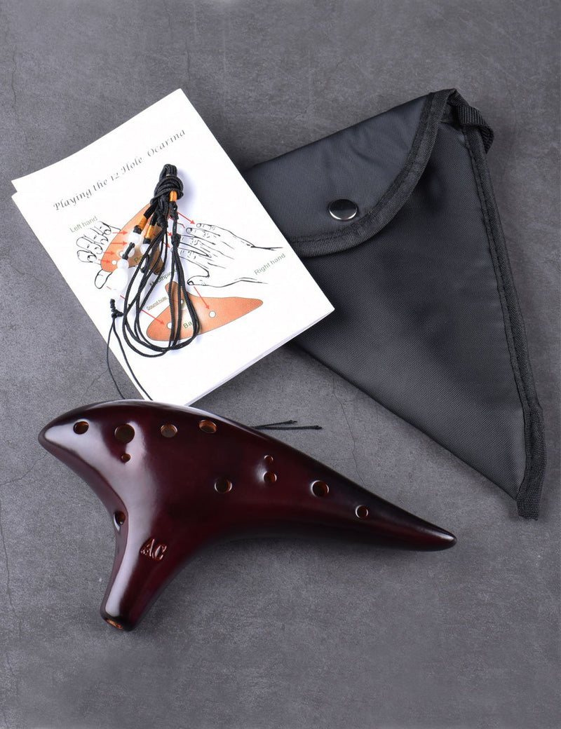 “Ocean Notes” 12 Hole Sweet Potato Ocarina Graceful Shape Pottery Ocarina in Alto C (Smoked Coffee) Smoked Coffee