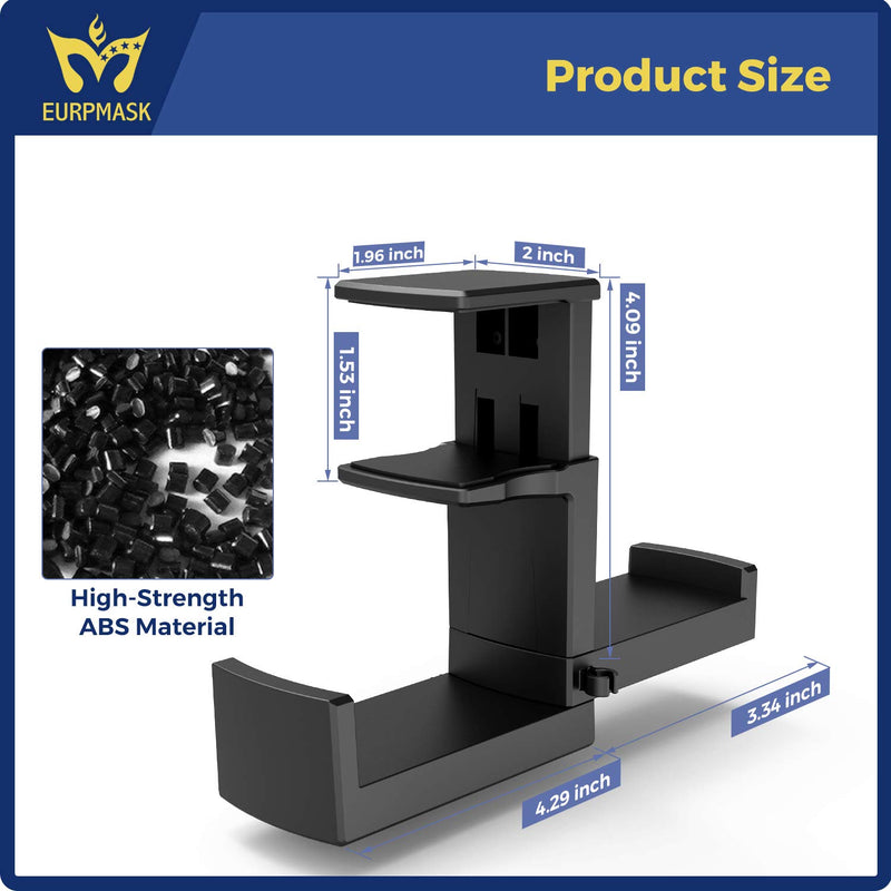 PC Gaming Headphone Stand, Dual Headset Hanger Hook Holder with Adjustable & Rotating Arm Clamp, Under Desk Design, Universal Fit, Built in Cable Clip Organizer EURPMASK