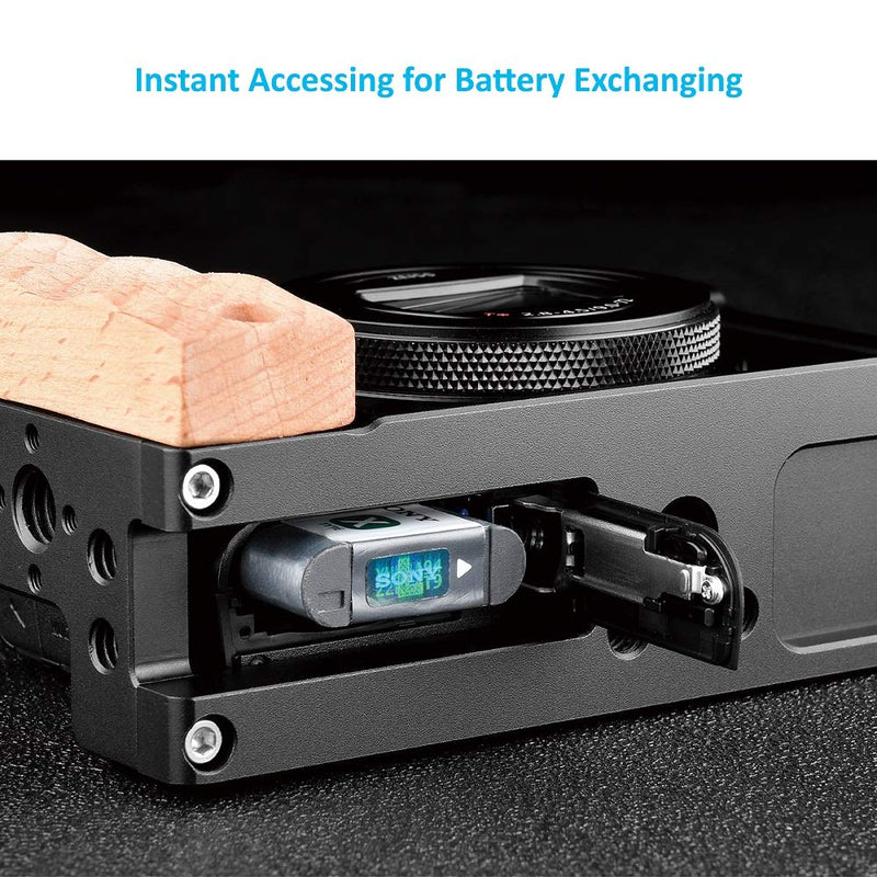 ANNSM Camera Cage Video Rig for Sony RX100 VII /RX100 M7and RX100 VI /RX100 M6 Compact Cameras with Wooden Handle Grip Aluminum Alloy Frame Compact Lightweight Black CG600 for RX100 Vii