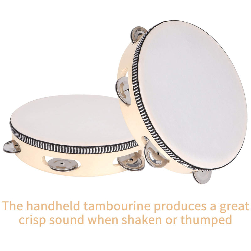 Dreokee Tambourine for Adults, 8 inch Wood Handheld Tambourine Single Row 6 Pairs Jingles 8inches