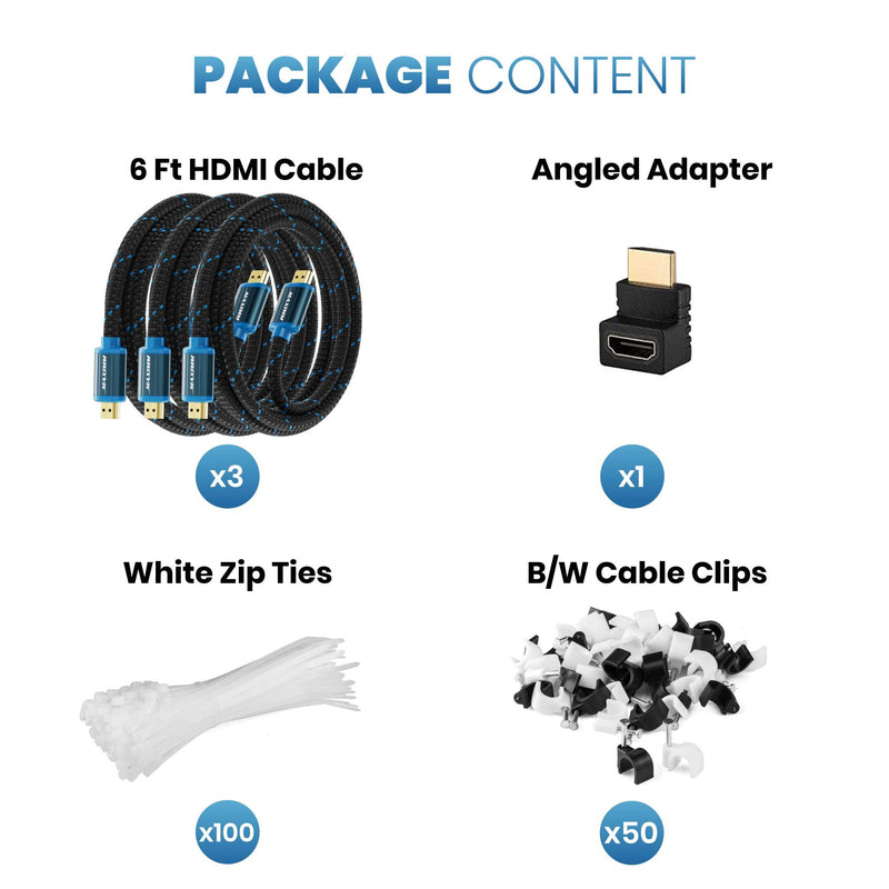 Maximm HDMI Cable 4K 6 Foot (3 Pack) High Speed 18Gbps 2.0 Cables HDMI 2.0 Cable 4K@60Hz HDR, 3D, 2160P, 1080P, Ethernet, HDCP 2.2, ARC Braided HDMI Cord 6Ft, 3 Pack 6 Feet