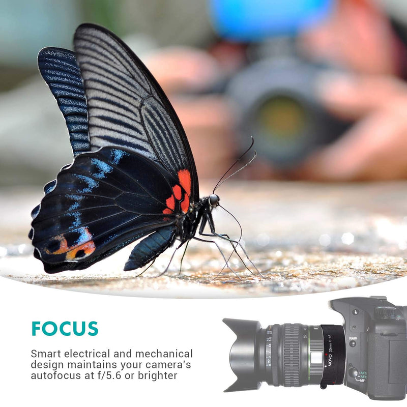 Movo MT-C25 25mm AF Chrome Macro Extension Tube for Canon EOS DSLR Camera and EF, EF-S Lenses