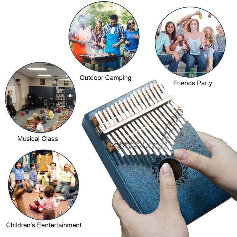 Kalimba Thumb Piano 17 Keys with mahogany Wood Portable Mbira Finger Piano Gifts for Kids and piano Beginners Professional (Bright blue)