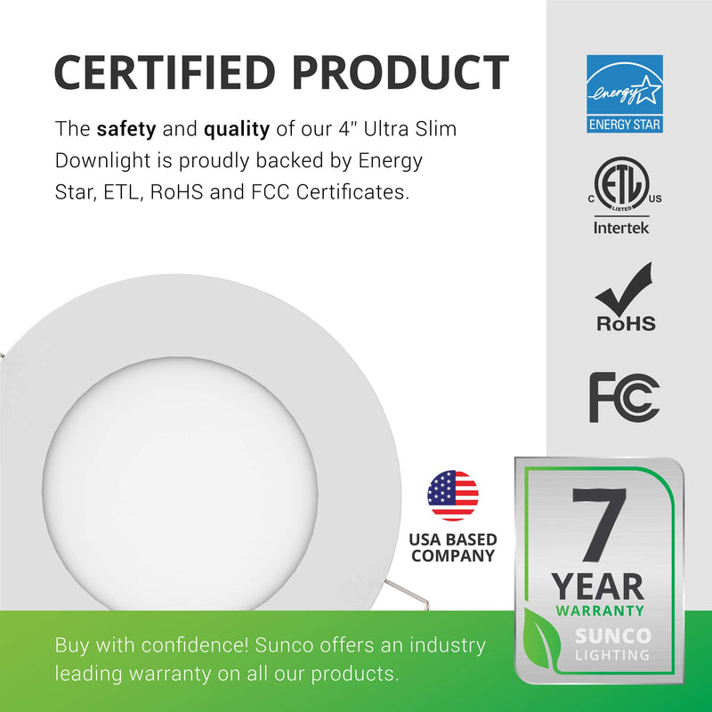 Sunco Lighting 2 Pack 4 Inch Slim LED Downlight with Junction Box, 10W=60W, 650 LM, Dimmable, 2700K Soft White, Recessed Jbox Fixture, Simple Retrofit Installation - ETL & Energy Star