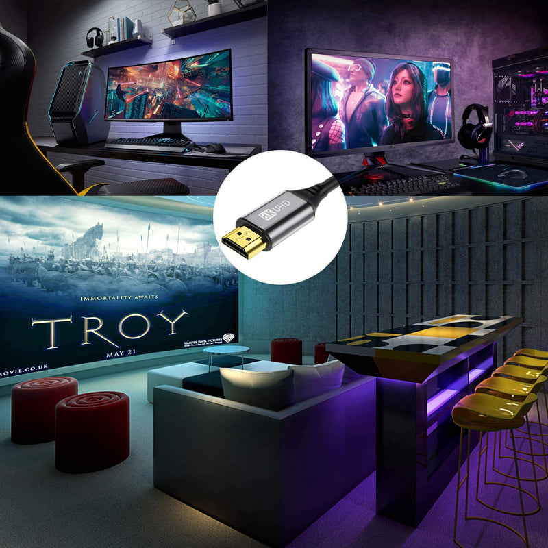 8K HDMI 2.1 Cable,Ultra High Speed 48Gbps 7680P eARC HDR HDCP HDMI 2.1 Cable Backward Compatible with 4K 2K for Apple TV/PS5/PS4/Xbox Series X/Switch(2M/6FT) 2M/6FT