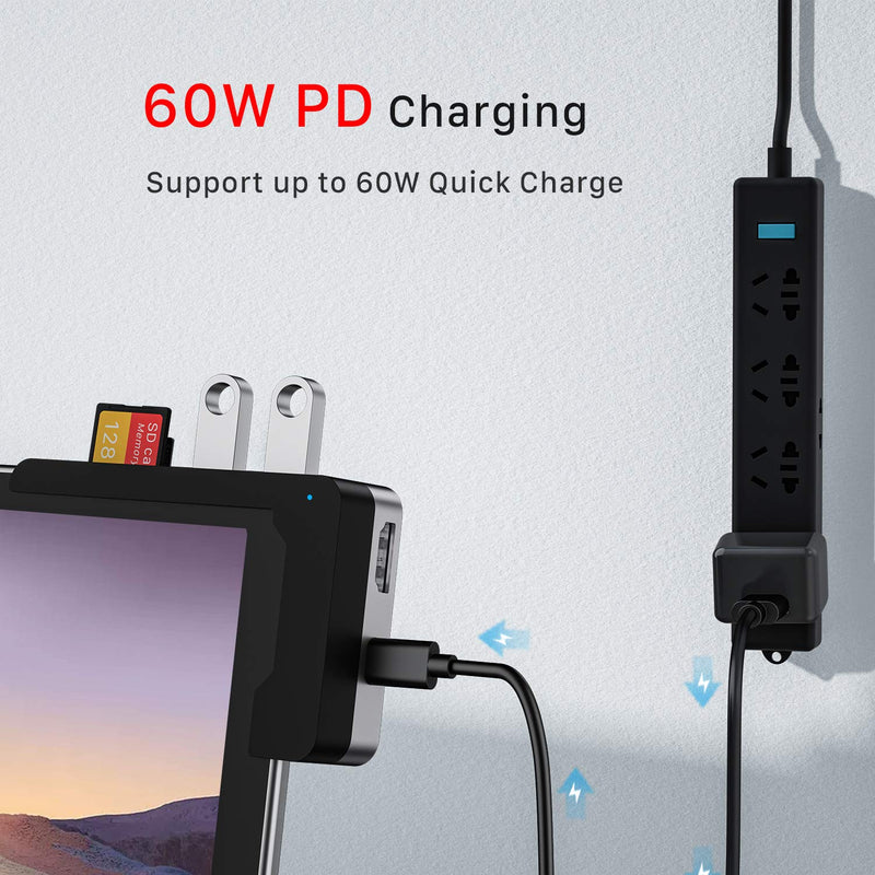 BYEASY Surface Pro 7 Docking Station, Microsoft Surface Pro 7 Accessories with 4K HDMI, 60W USB-C PD Charging, SD/TF Card Reader, 2 USB 3.0 - Bend Angle Design Customized for Surface Pro 7 Only