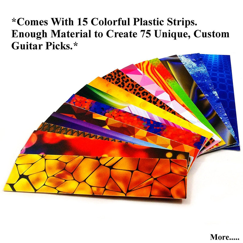 Pick-a-Palooza DIY Guitar Pick Punch with Leather Key Chain Pick Holder, 15 Pick Strips and a Guitar File - Black/Black