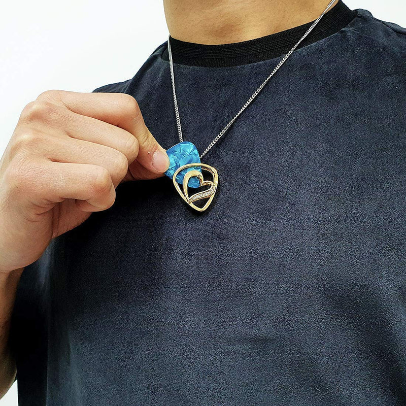 PICKRING Heart Shaped Guitar Pick Holder Necklace for Guitarists/Guitar Picks Keeper Storage Pendant Necklace Stainless Steel Music Lovers Musicians Gifts Gold