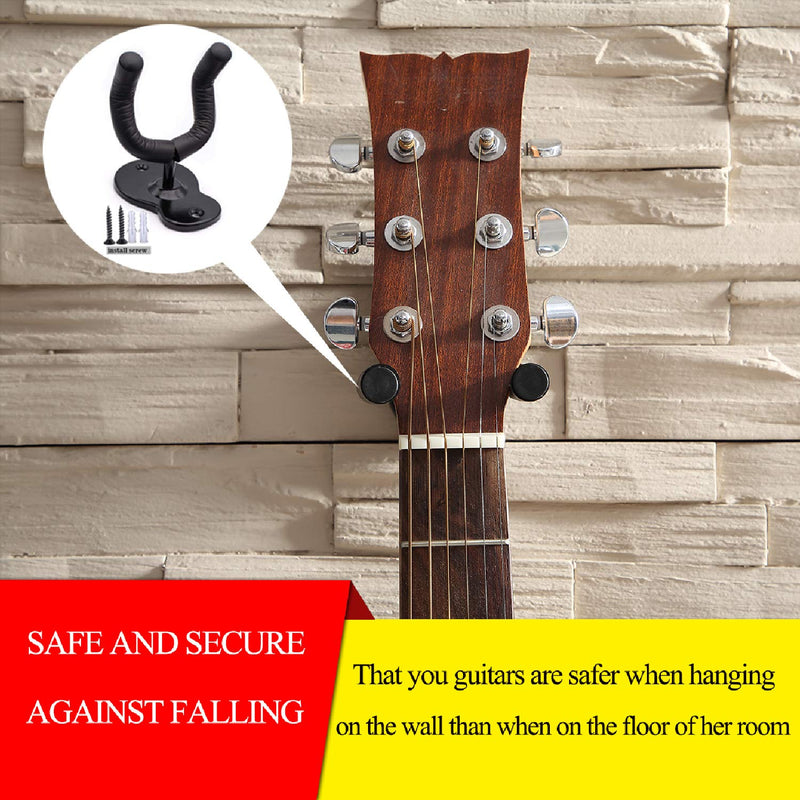Guitar Hanger Guitar Wall Mount Holder Hook Stand, String Instruments Wall Hangers Stands Holders Hooks for Acoustic Electric Bass Classical Ukulele Guitars-Black