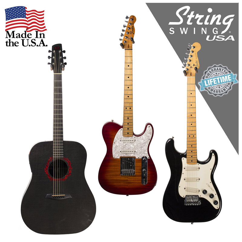 String Swing Guitar Hanger – Holder for Electric Acoustic and Bass Guitars – Stand Accessories for Home or Studio - Musical Instruments Safe without Hard Cases - Cherry Hardwood Wall Mount 2 Pack