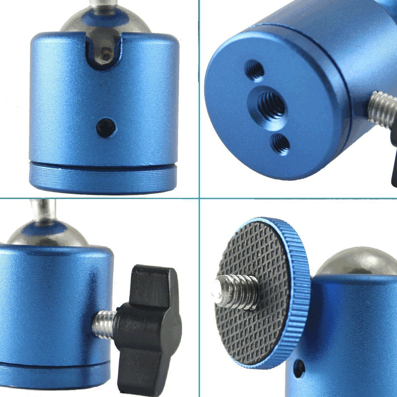 EXMAX Mini Ball Head Aluminum Alloy Tripod Ball Head with 1/4" Screw Thread Base Mount 360 Degree Rotatable for Monopods DSLR Cameras HTC Vive Camcorder Light Stand Ring Light Max. Load 4.4lbs (Blue) Blue