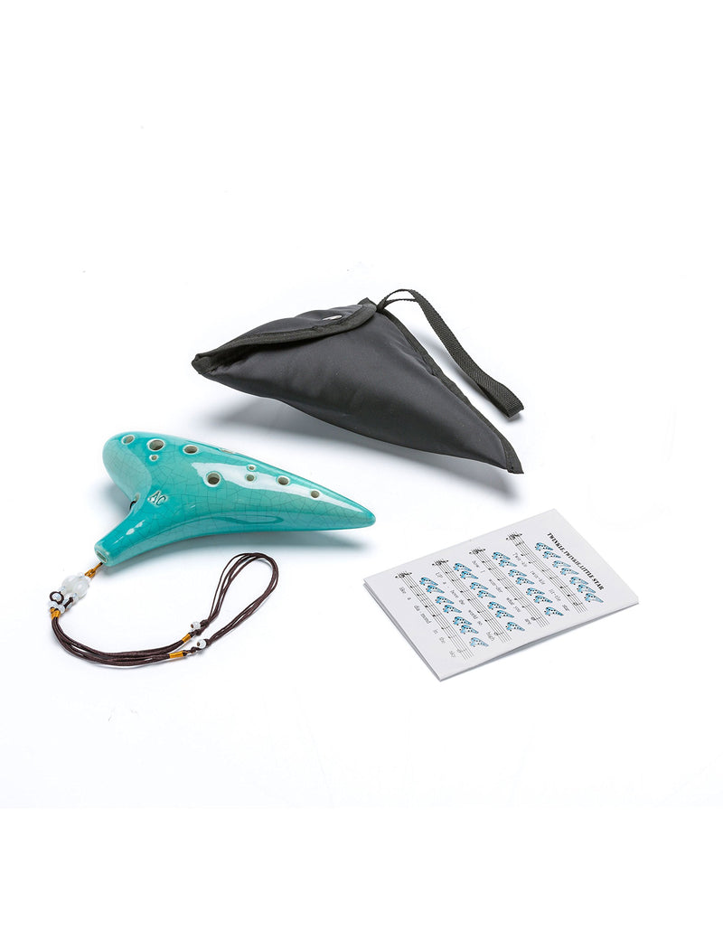”Joy of Wood Thrush” 12 Hole Alto C Ceramic Ocarina in Exquisite Craft (Water Blue) Water Blue