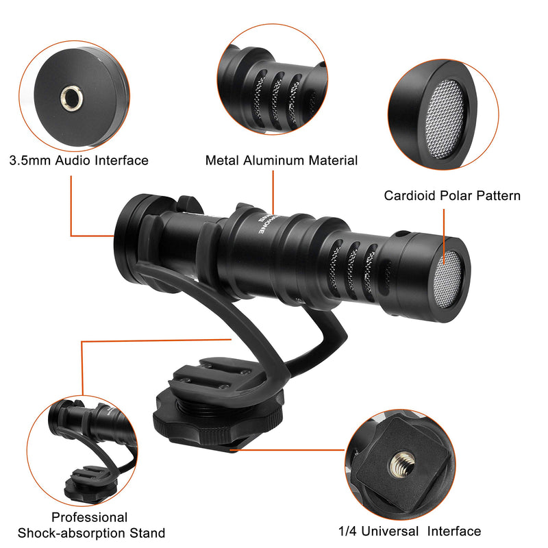 Comica CVM-VM10II Full Metal Compact On Camera Cardioid Directional Mini Shotgun Video Microphone for Smartphone iPhone,Huawei,DJI Osmo,SonyA9/A7RII/A7RSII,GH4/ GH5, and DSLR Camera(Black) Black