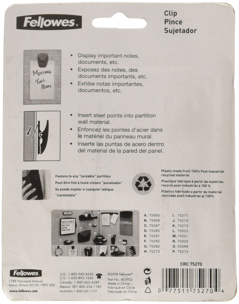 Fellowes 4-Pack Adjustable Panel Clip, 1-1/4 by 5/8 by 1-7/8-Inch, Graphite