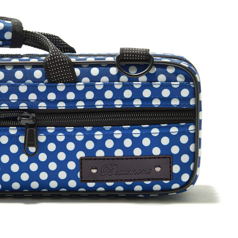 Beaumont "Blue Polka Dot" Flute Case With Shoulder Strap - C-Foot Flute Hard Case Cover - Lightweight Canvas C Case for Yamaha, Jupiter, Trevor James Flute Instrument Case Blue Polka Dot