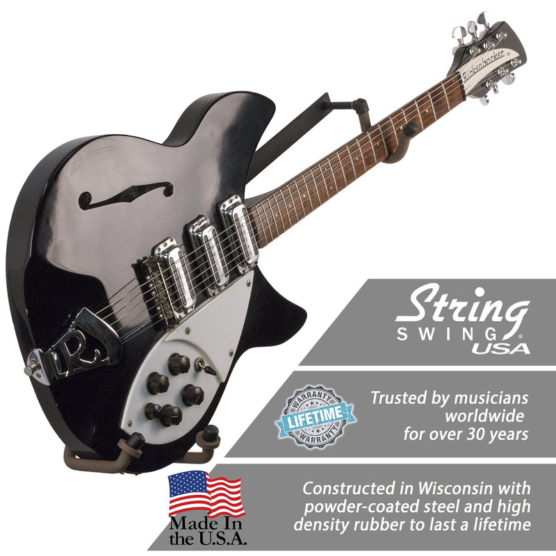 String Swing Guitar Holder Horizontal Low-Profile Narrow-Body for Flat Wall Mount Bass and Electric Guitars- 1 Piece Unit CC151-LPN-FW Low Profile Electric or Narrow Body