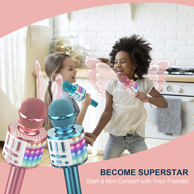 Wireless Microphone with Lights, Karaoke Bluetooth Microphone for Kids Adults, Portable Toy Karaoke Mic Speaker Machine, Home KTV Player Support Phone/Pad/TV for Party Singing, Boys Girls Best Gifts Rose