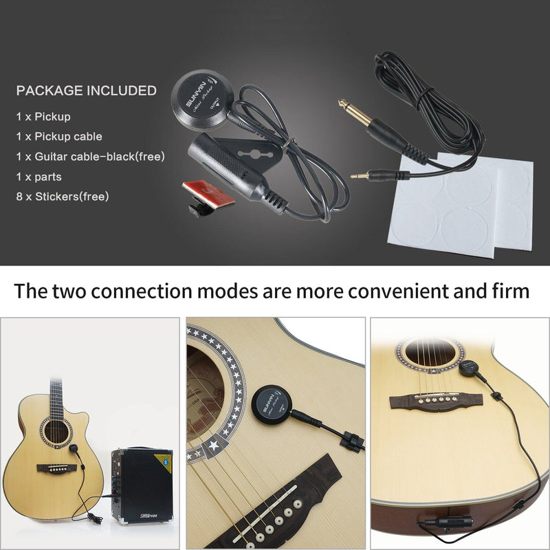 SUNYIN Acoustic Guitar Pickup,Piezo Transducer Contact Microphone Self-adhesive Easily AMP UP for Acoustic Classical Violin Ukulele Mandolin Banjo Cello Kalimba Drum (Black)