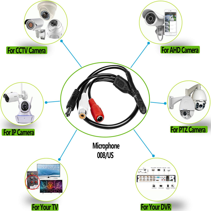 CCTV Microphone Security Outdoor Microphone Audio Microphone Tiny CCTV Surveillance Microphone RCA Microphone DVR with High Sensitive Preamp Amplified Pickup Device Mic for External Camera Sound