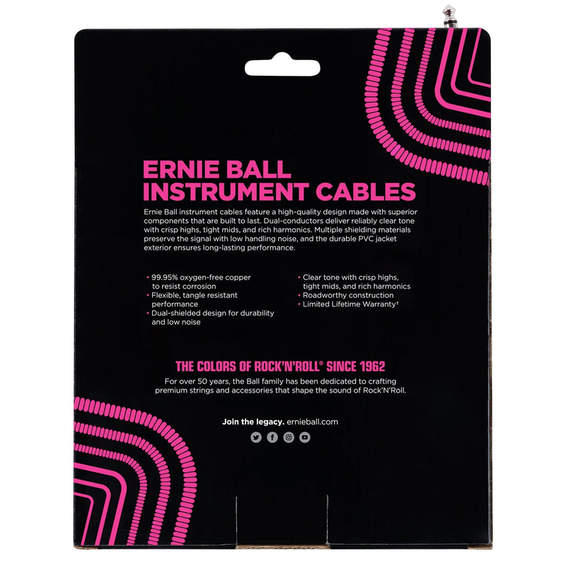 Ernie Ball P06045 30' Coiled Straight / Angle Instrument Cable - White 30 ft