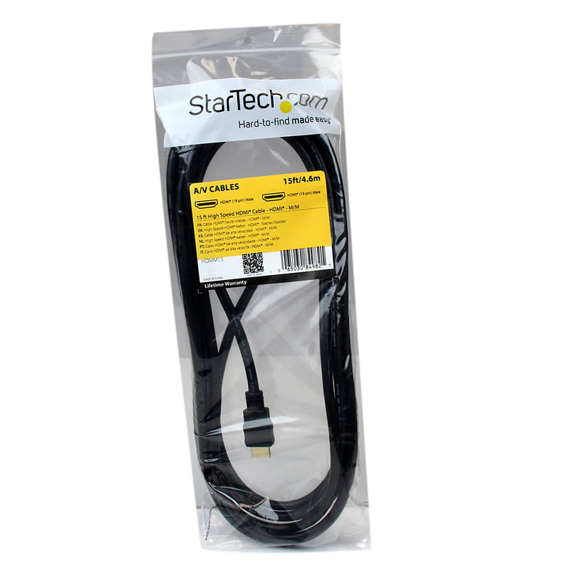 StarTech.com 15 ft High Speed HDMI Cable – Ultra HD 4k x 2k HDMI Cable – HDMI to HDMI M/M - 15ft HDMI 1.4 Cable - Audio/Video Gold-Plated (HDMM15) 15 ft / 4.5m
