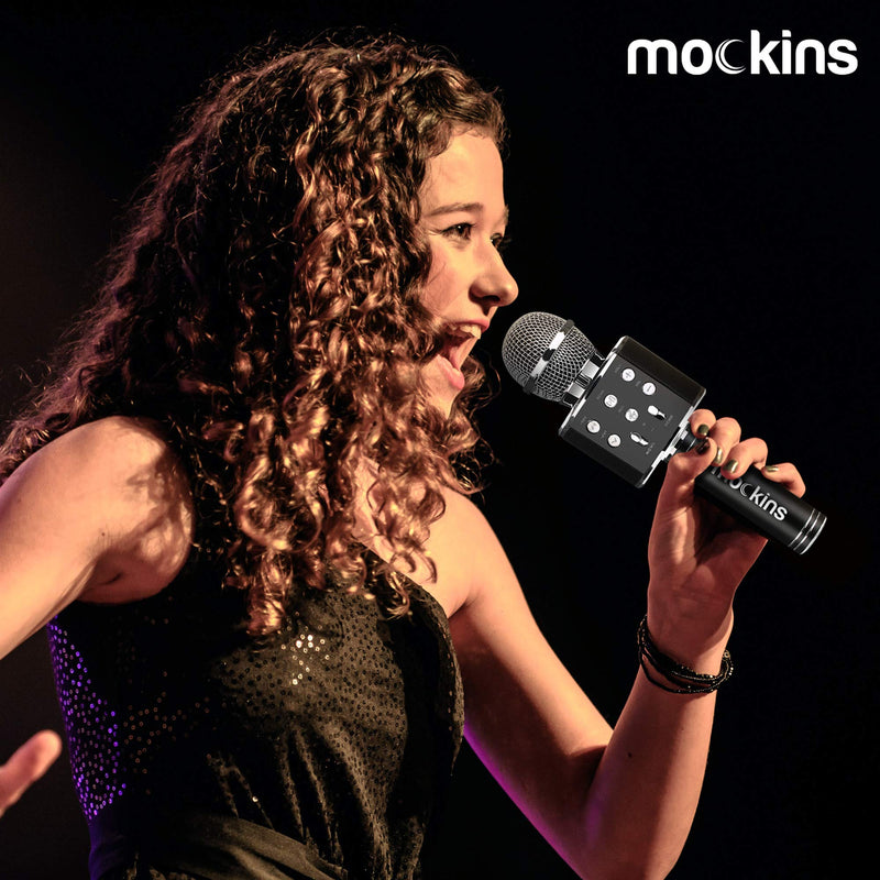 mockins Wireless Bluetooth Karaoke Microphone with Built in Bluetooth Speaker All-in-One Karaoke Machine | Compatible with Android & iOS iPhone - Black Color