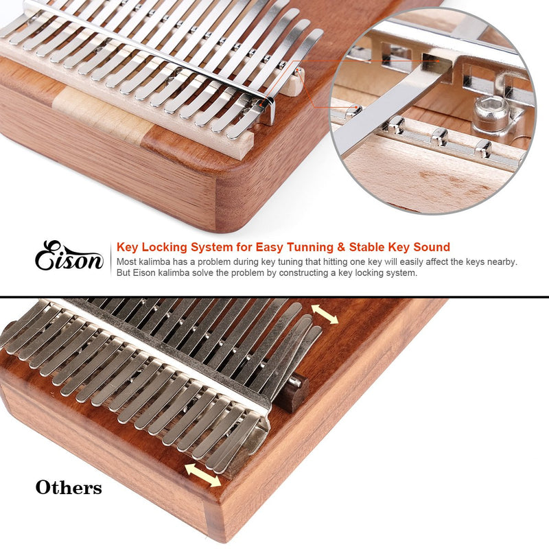 Kalimba,Eison Kalimba with Key Locking System Thumb Piano Finger Piano 17 keys with Instruction and Tune Hammer, Solid Wood Mahogany & Maple Body- Best Gift for Music Fans Kids Adults Kalimba E17