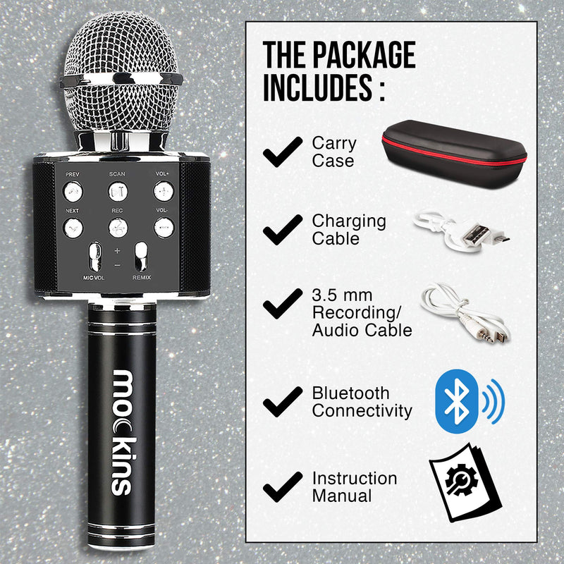 mockins Wireless Bluetooth Karaoke Microphone with Built in Bluetooth Speaker All-in-One Karaoke Machine | Compatible with Android & iOS iPhone - Black Color