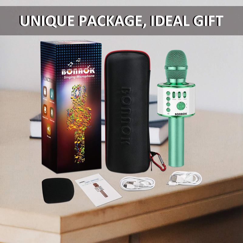 BONAOK Bluetooth Wireless Karaoke Microphone,3-in-1 Portable Handheld Karaoke Mic Speaker Machine Birthday Home Party for PC or All Smartphone Q37 (Green) Green