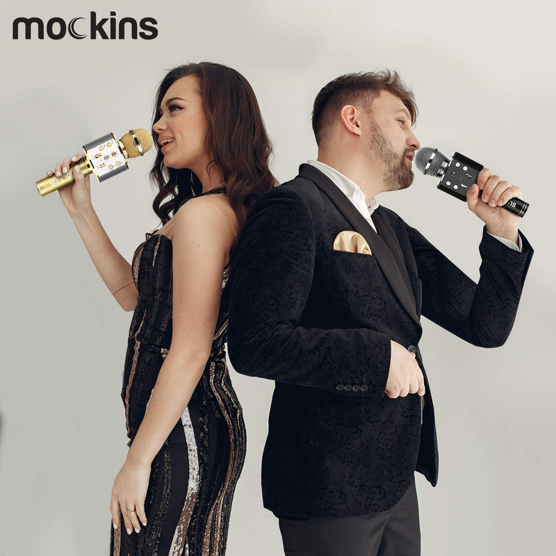 Mockins 2 Pack Black Wireless Bluetooth Karaoke Microphone with Built in Bluetooth Speaker All-in-One Karaoke Machine | Compatible with Android & iOS iPhone