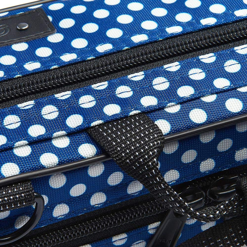Beaumont "Blue Polka Dot" Flute Case With Shoulder Strap - C-Foot Flute Hard Case Cover - Lightweight Canvas C Case for Yamaha, Jupiter, Trevor James Flute Instrument Case Blue Polka Dot