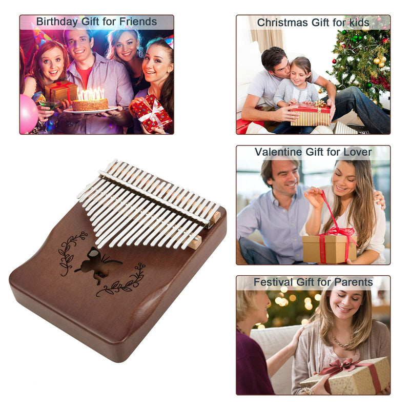 Kalimba Thumb Piano 21 Keys, Solid Wood Thumb Piano Mahogany Portable Finger Piano with Learning Instruction and Tune Hammer, Musical Instrument for Kids Adult Beginners