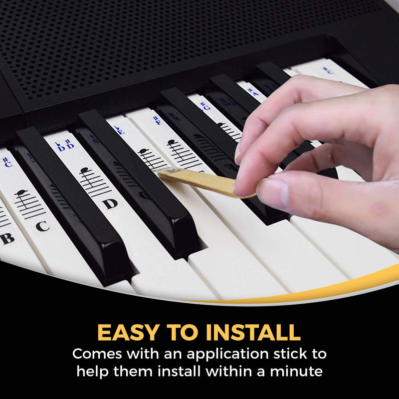 QMG Piano Stickers for 49/61/ 76/88 Key Keyboards – Transparent and Removable; Made in USA Sticker