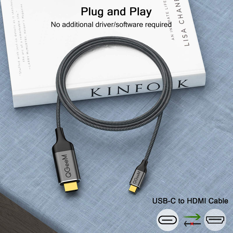 QGeeM USB C to HDMI Cable Adapter,QGeeM 6ft Braided 4K@60Hz Cable Adapter(Thunderbolt 3 Compatible) Compatible with iPad Pro,MacBook Pro 2018 iMac, Pixel,Galaxy S9 Note9 S8 Surface Book hdmi USB-c