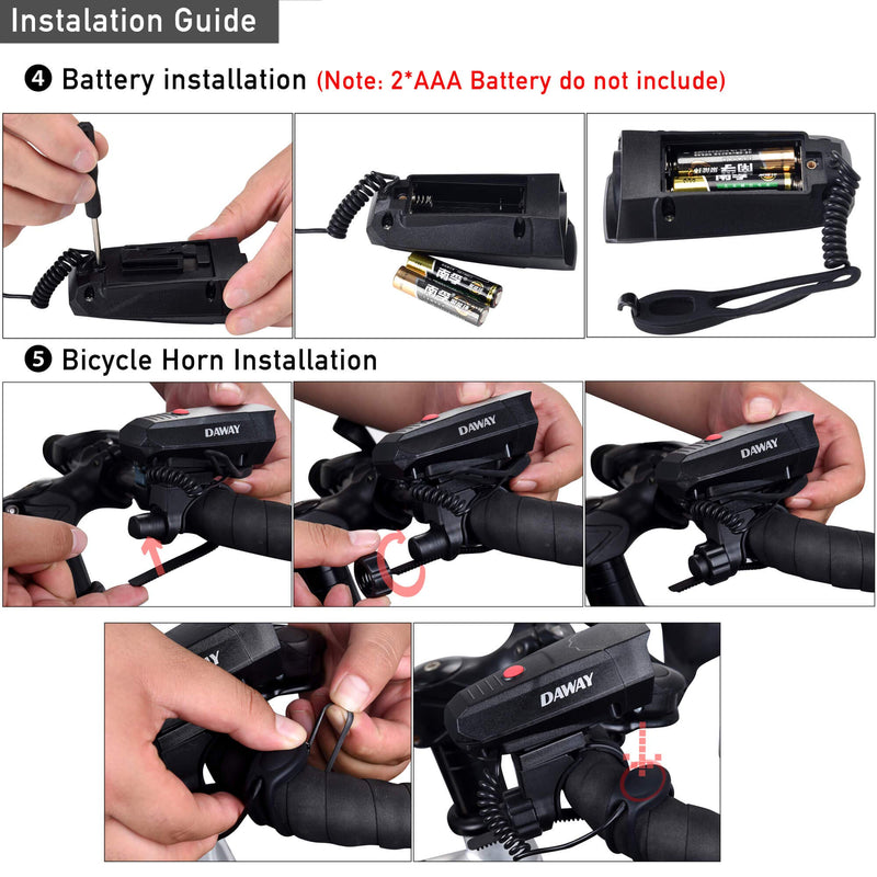 DAWAY A14 Loud Electric Bike Horn - 5 Modes Sound 110 DB Bicycle Cycling Handlebar Ring Alarm Bells with Free Screwdriver, Practical Gift for Kids Adults