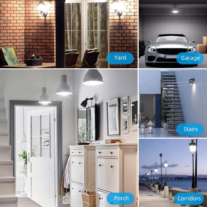 MikeWin Outdoor Dusk to Dawn Light Bulbs 2 Pack, 12W(100W Equivalent), E26 5000K, Built-in Photocell Detector, Auto On/Off, Smart Sensor LED Lighting Bulb for Porch Hallway Garage Boundary Cool White 5000K 2p