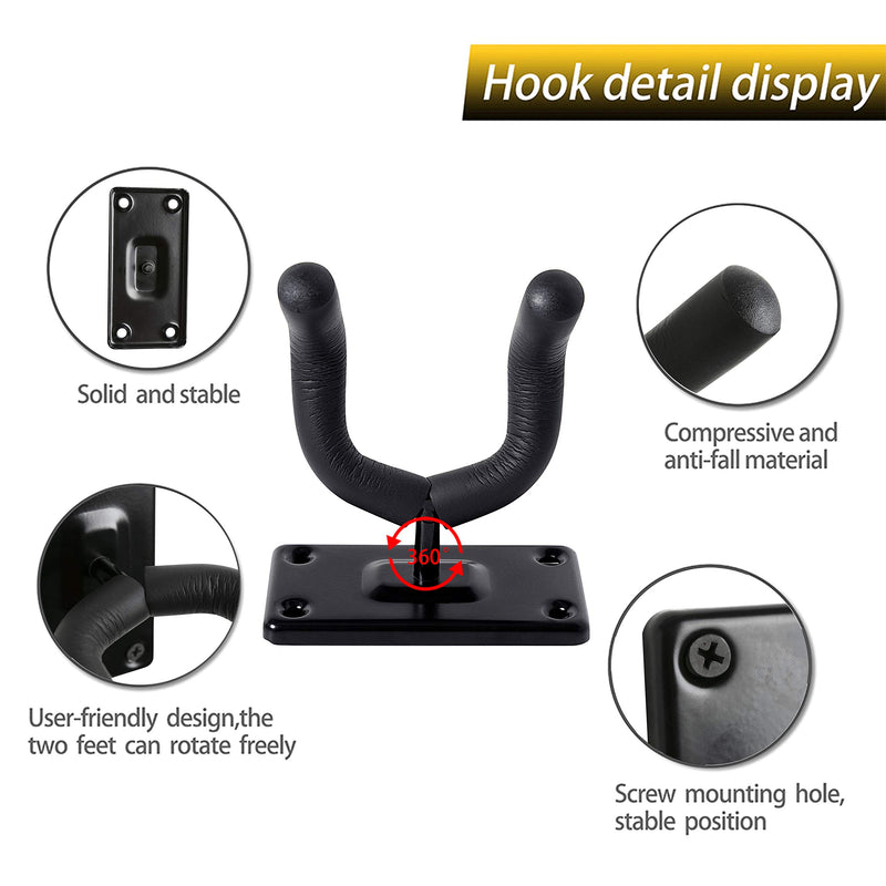 Guitar Wall Mount 2Pack,Guitar Hangers for Wall,Wall Guitar Mount Hooks Stand,Perfectly Display Musical Instruments for Retail Shop,Bedroom,Playroom,Bar,Rehearsal,2Sets Square & Black S MODEL HANGER