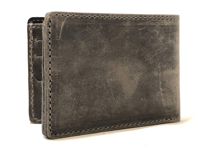 Minimalist Bi-fold Leather Wallet - with Guitar Pick Holder Full Grain Leather by Anthology Gear (Aged Steel) Aged Steel