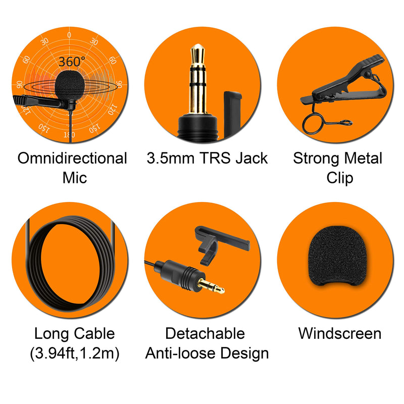 Comica CVM-SM-O1 Professional Lavalier Lapel Microphone, Omnidirectional 3.5mm TRS Clip-on Condenser Mic Compatible with DSLR Camera, Comica BoomX-D, Sennheiser, and Other Wireless Transmitter(3.94ft)