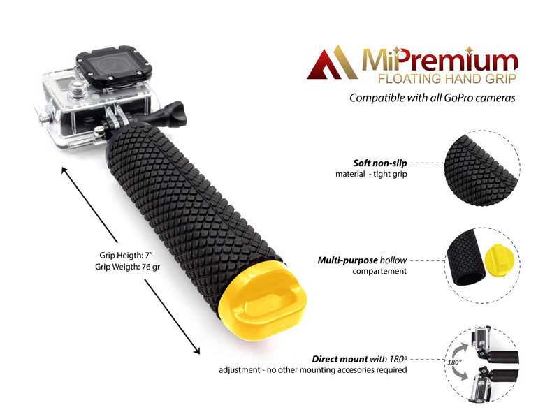 Waterproof Floating Hand Grip Compatible with GoPro Hero 9 8 7 6 5 4 3+ 2 1 Session Black Silver Camera Handler & Handle Mount Accessories Kit for Water Sport and Action Cameras (Yellow) Yellow